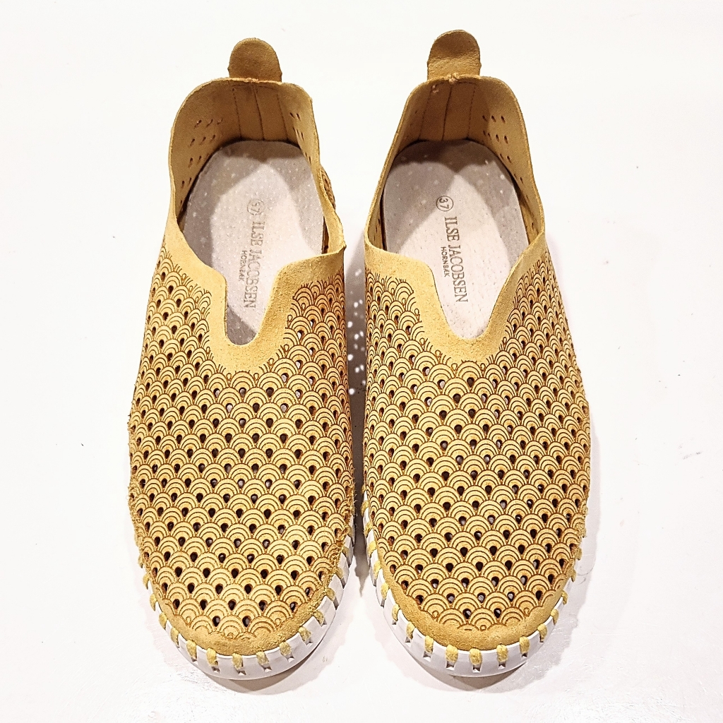 Ilse Jacobsen Tulip 139 Slip On Shoes Yellow Gold Loafer Flats Womens 37 Eu 7 Us
